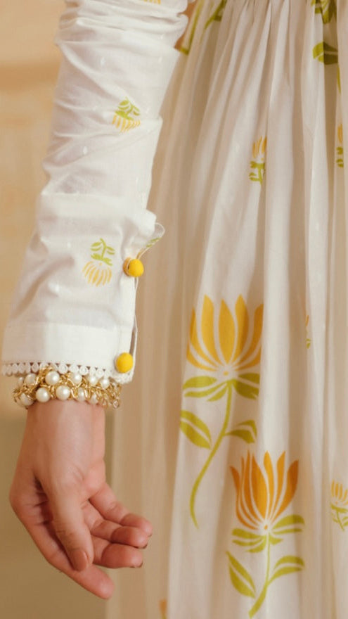 Coming Soon:  Cotton White & Yellow Floral Printed Cotton Kurta Set