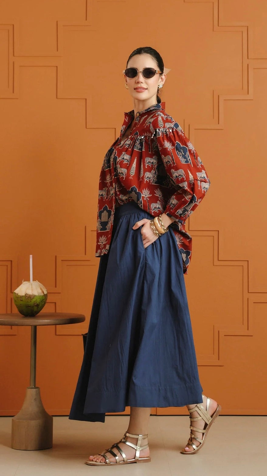 Coming Soon:  Cotton Red Printed Shirt/ Skirt Set