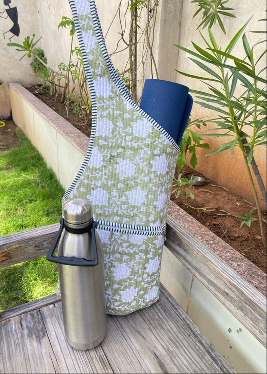 Coming Soon:  Cotton White/ Green Block Print Yoga Bag