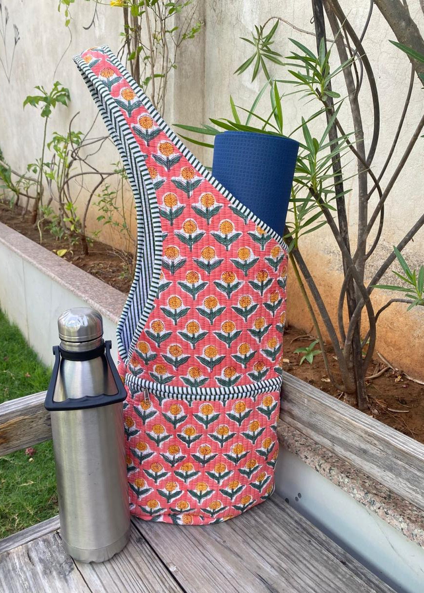 Coming Soon:  Cotton Pink/ Orange Block Print Yoga Bag