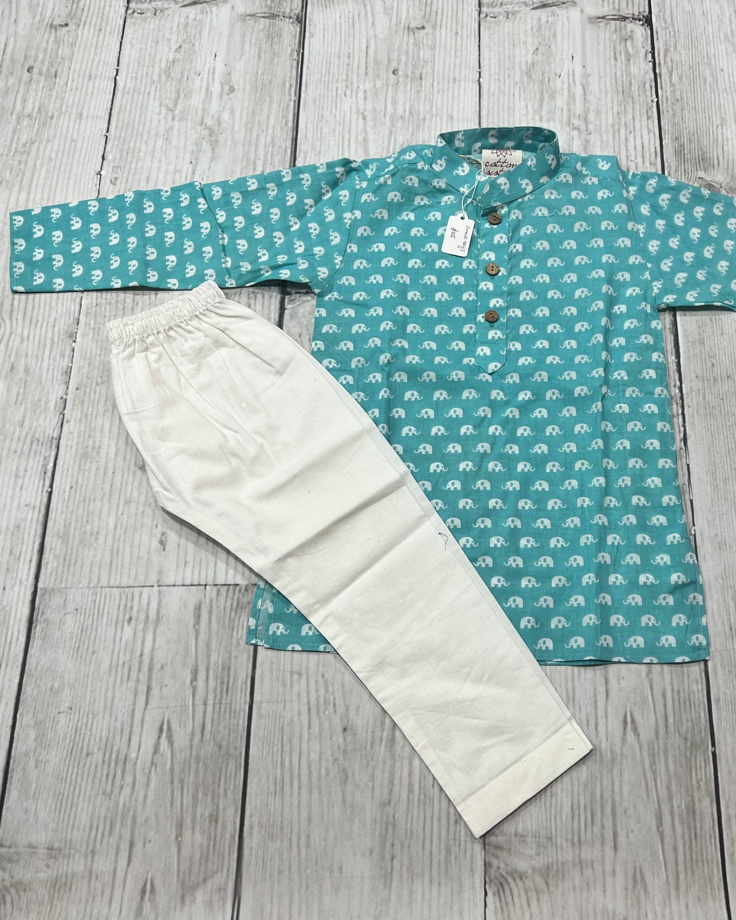 Cotton Light Blue Boy's Kurta set