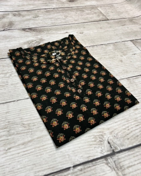 Cotton Navy Flower Block Print Kurti