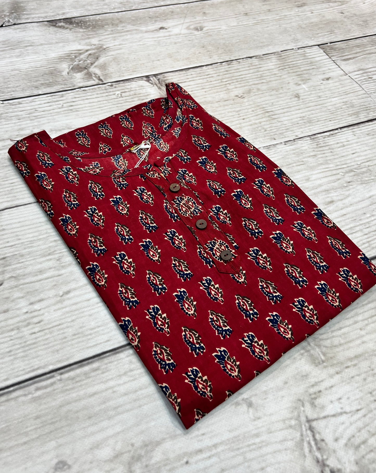 Cotton Maroon Block Print Kurti