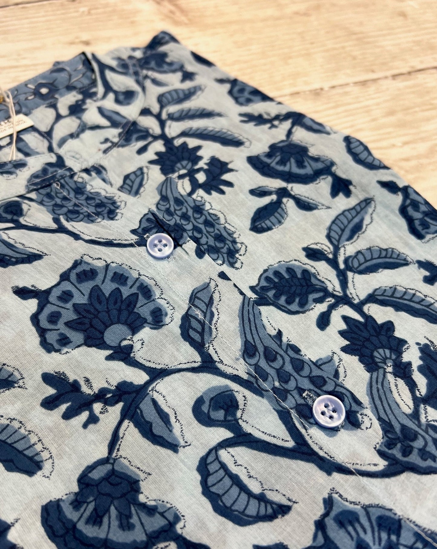 Cotton Blue Block Print Shirt