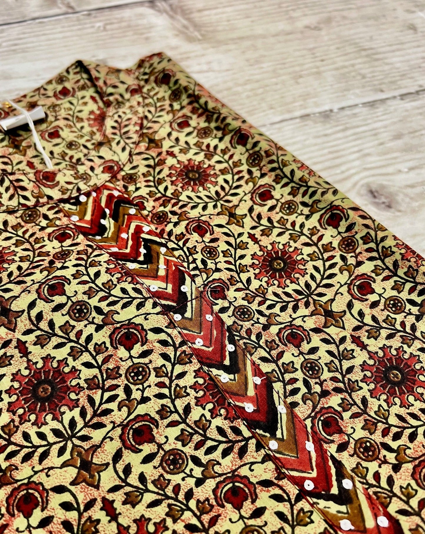 Cotton Mustard/ Red Block Print Kurti