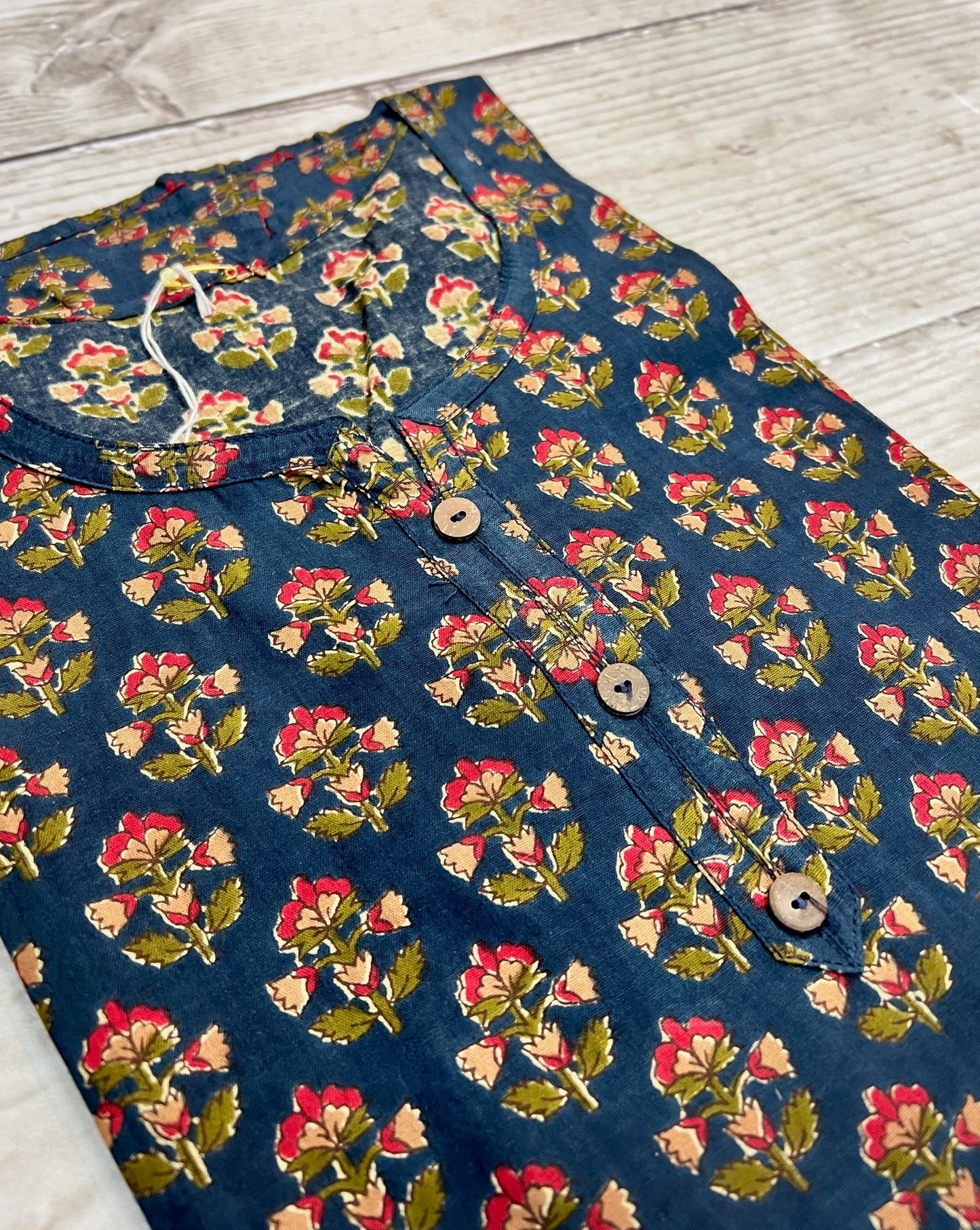 Cotton Blue Block Print Kurti