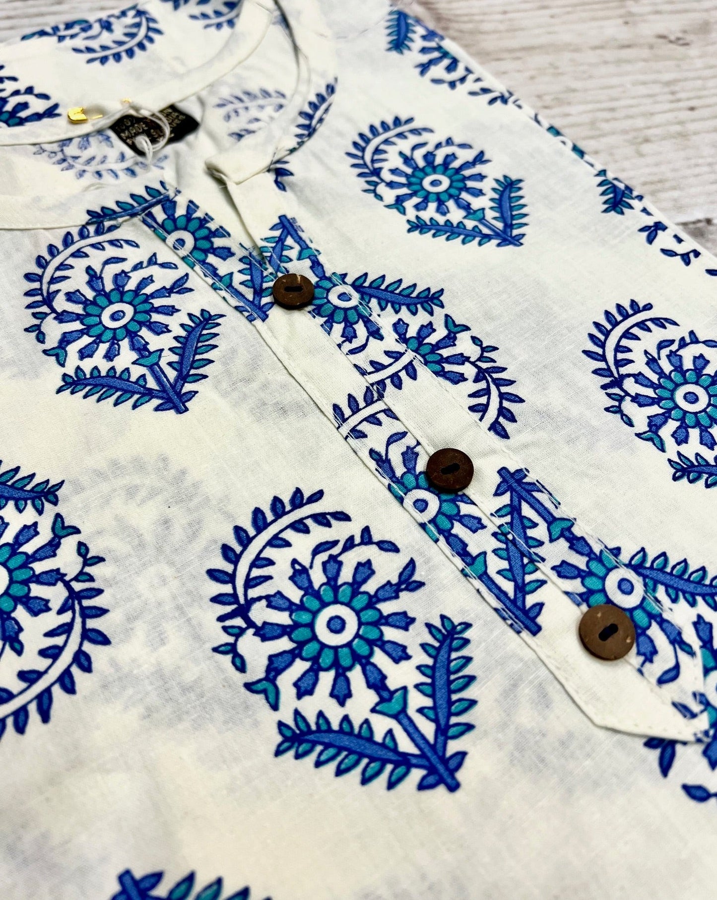 Cotton White/ Blue Block Print Kurti