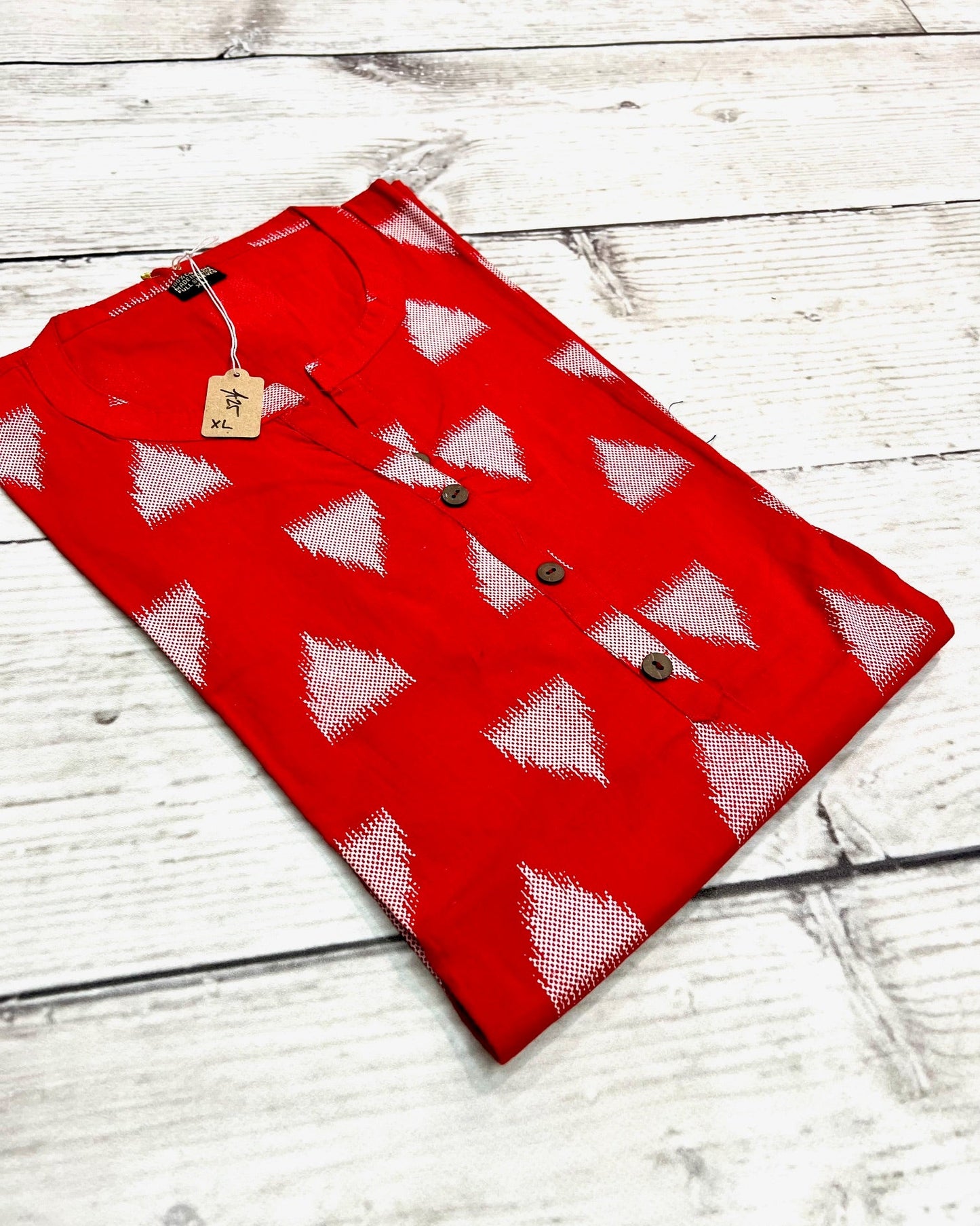 Cotton Red Triangles Block Print Kurti
