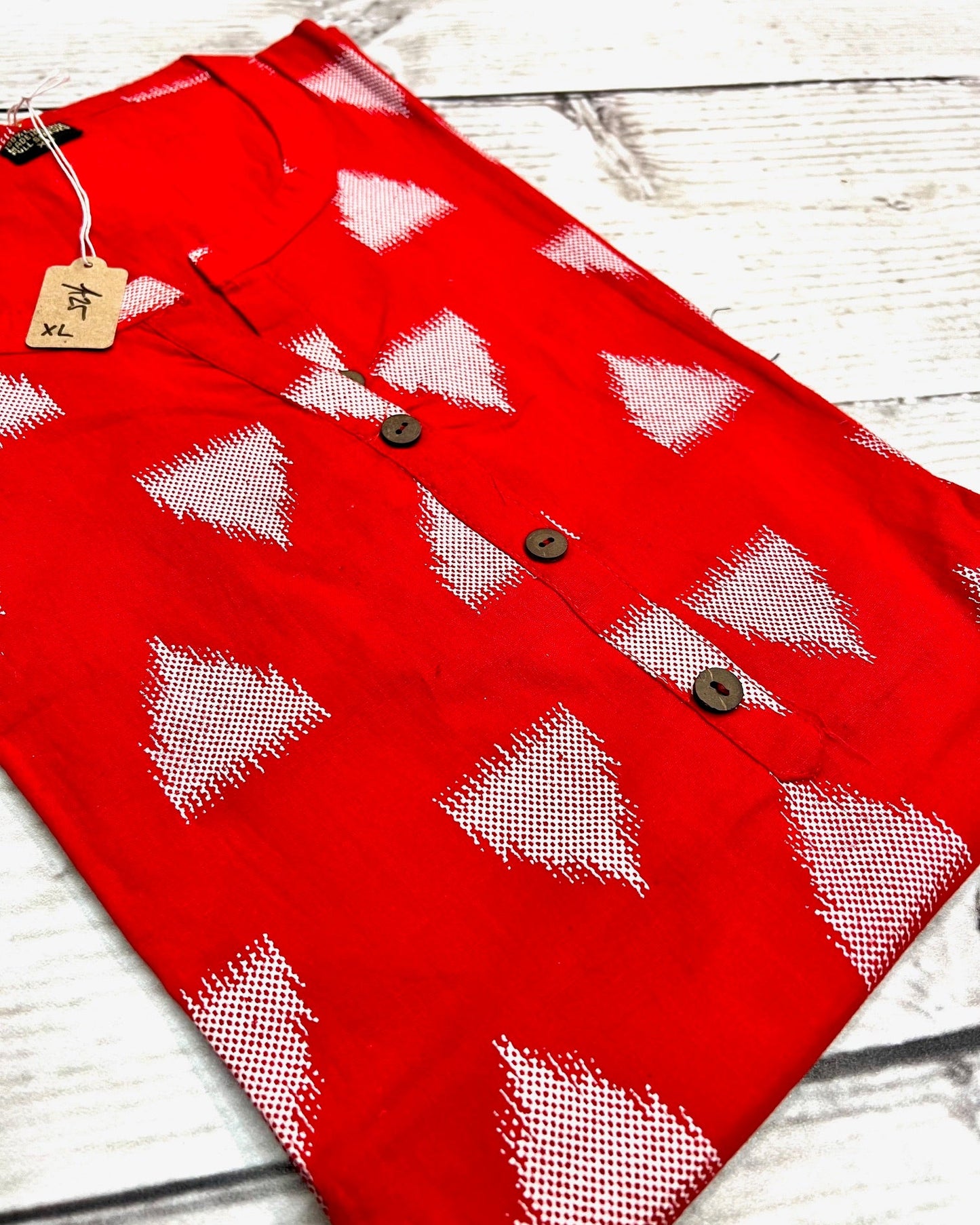 Cotton Red Triangles Block Print Kurti