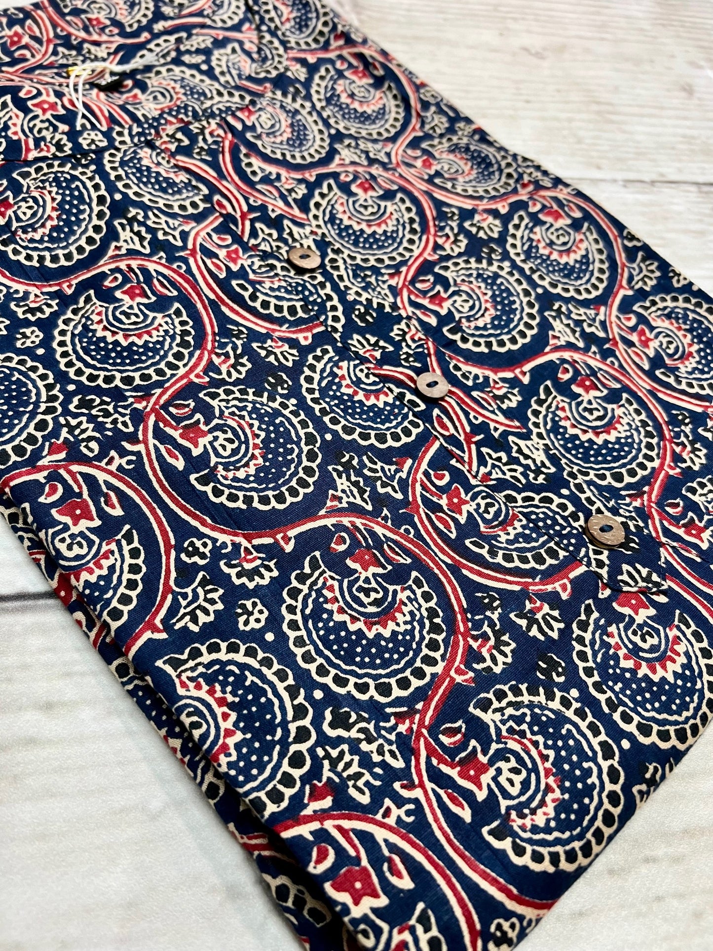 Cotton Navy/ Red Block Print Kurti