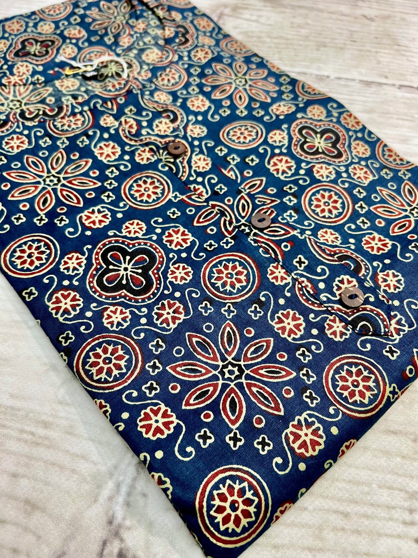 Cotton Blue/ Red Block Print Kurti