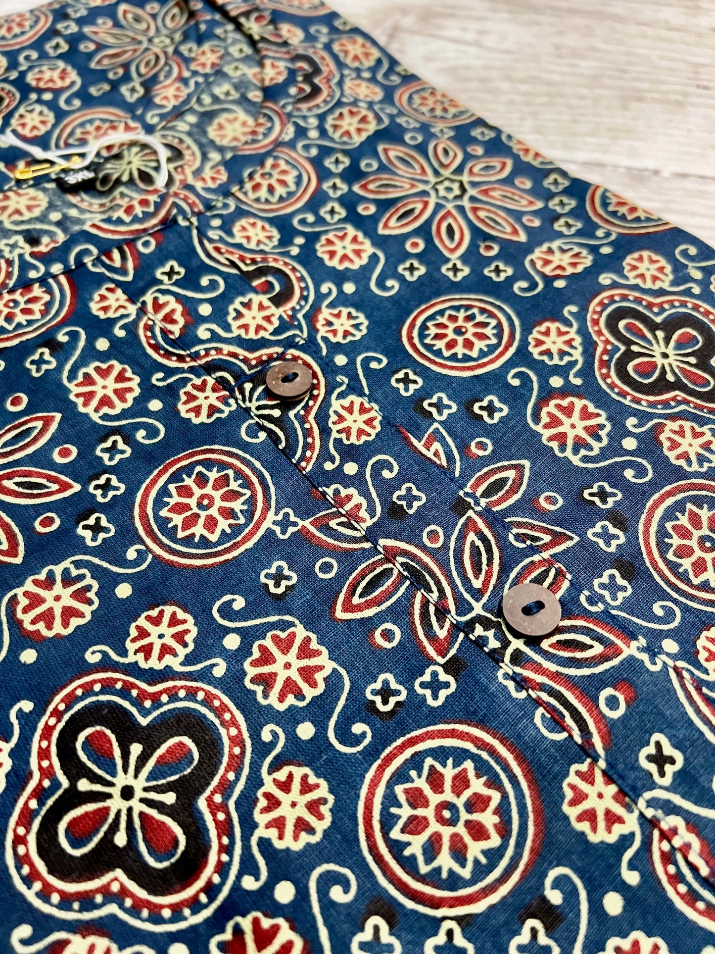 Cotton Blue/ Red Block Print Kurti