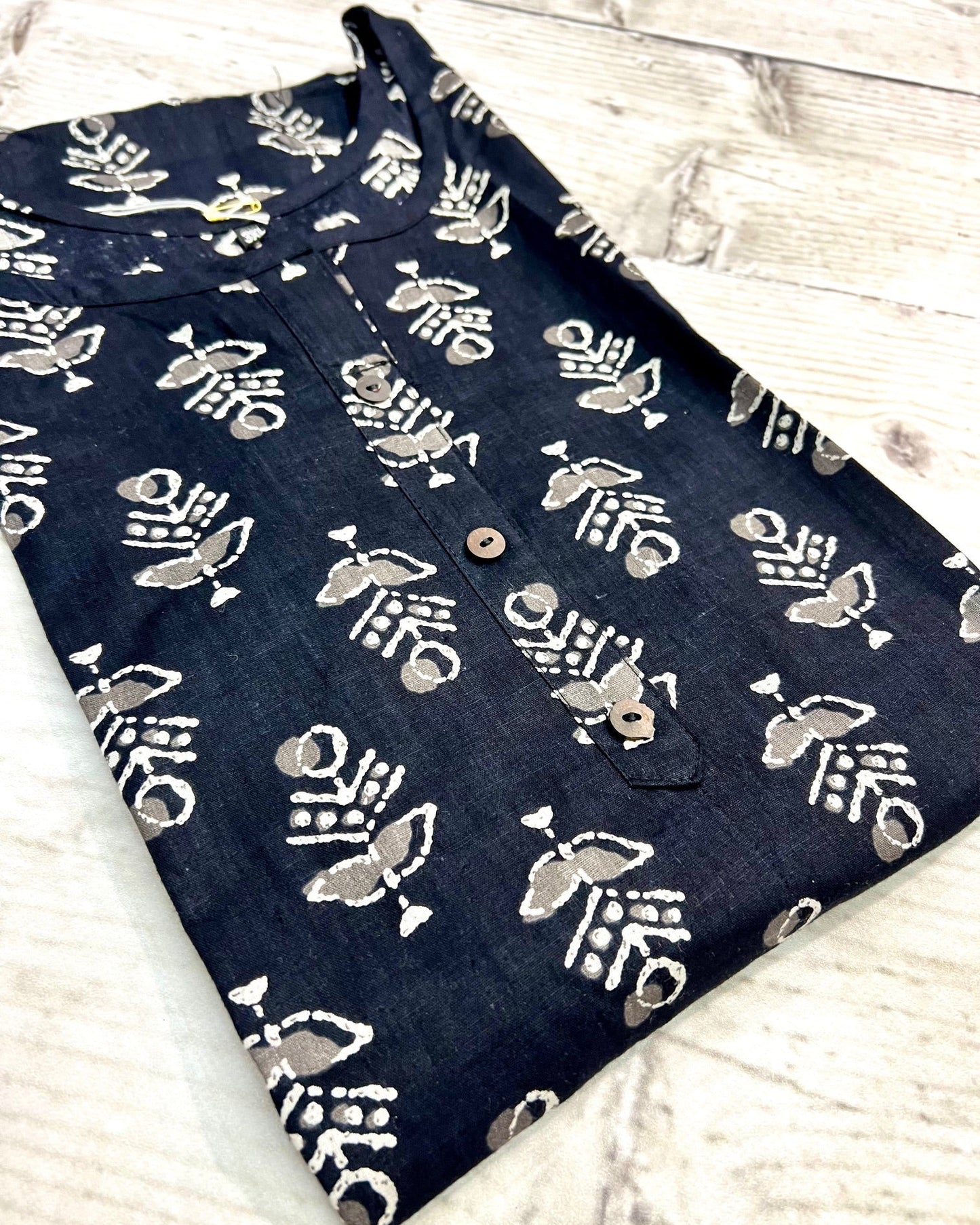 Cotton BLack Flower Block Print Kurti