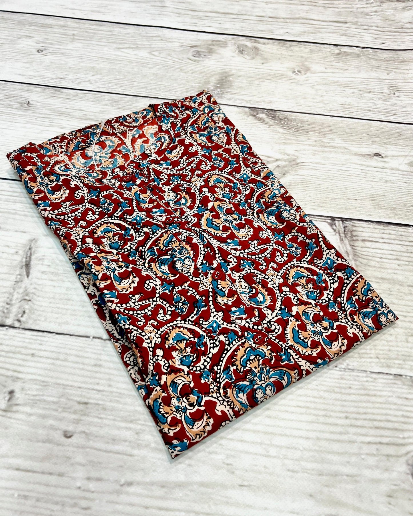 Cotton Red Flower Block Print Kurti