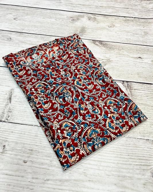 Cotton Red Flower Block Print Kurti