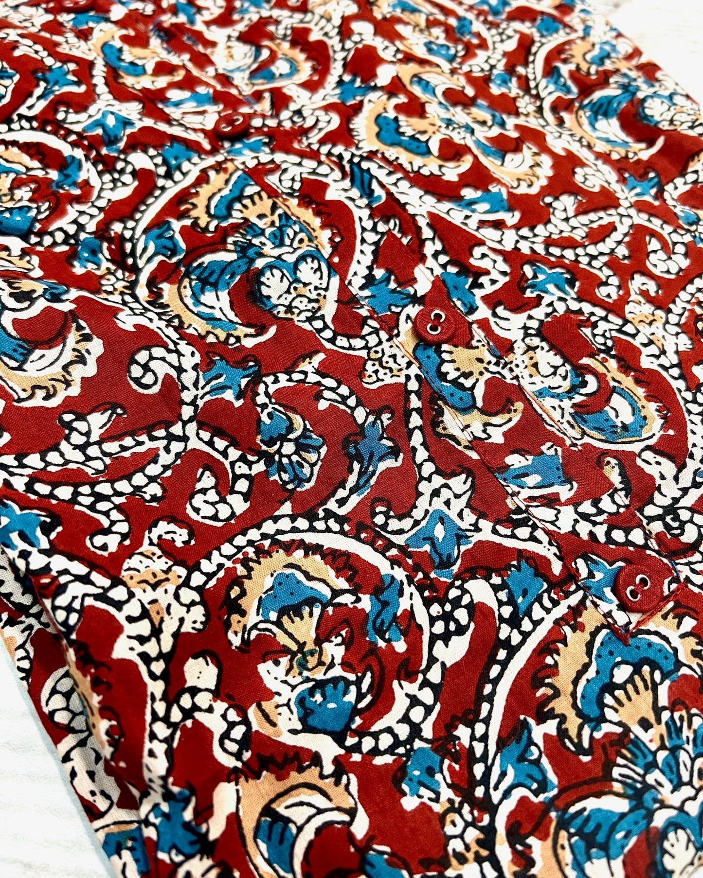 Cotton Red Flower Block Print Kurti