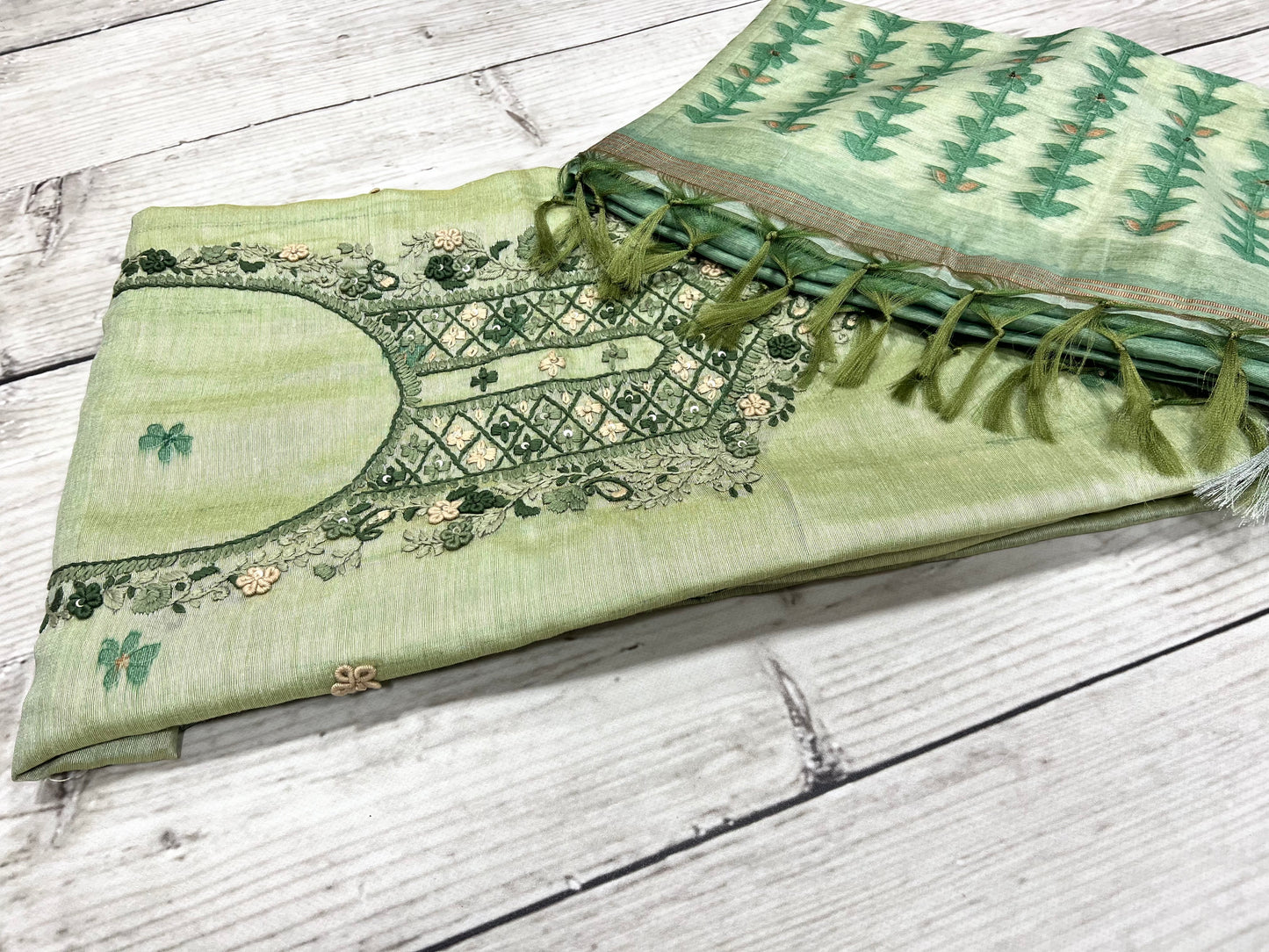 Cotton Embroidery Green Unstitched Suit