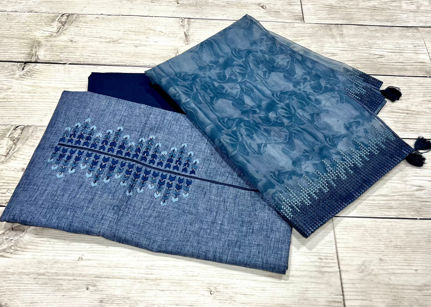 Cotton Silk Blue Embroidery Unstitched Suit