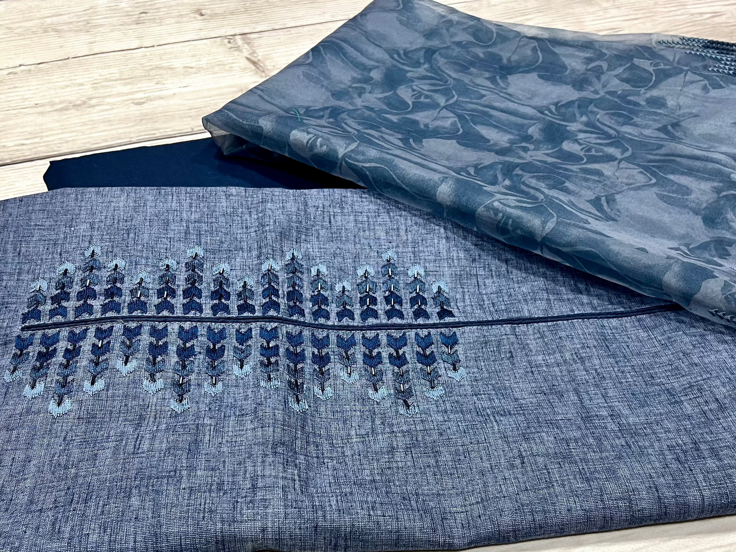 Cotton Silk Blue Embroidery Unstitched Suit