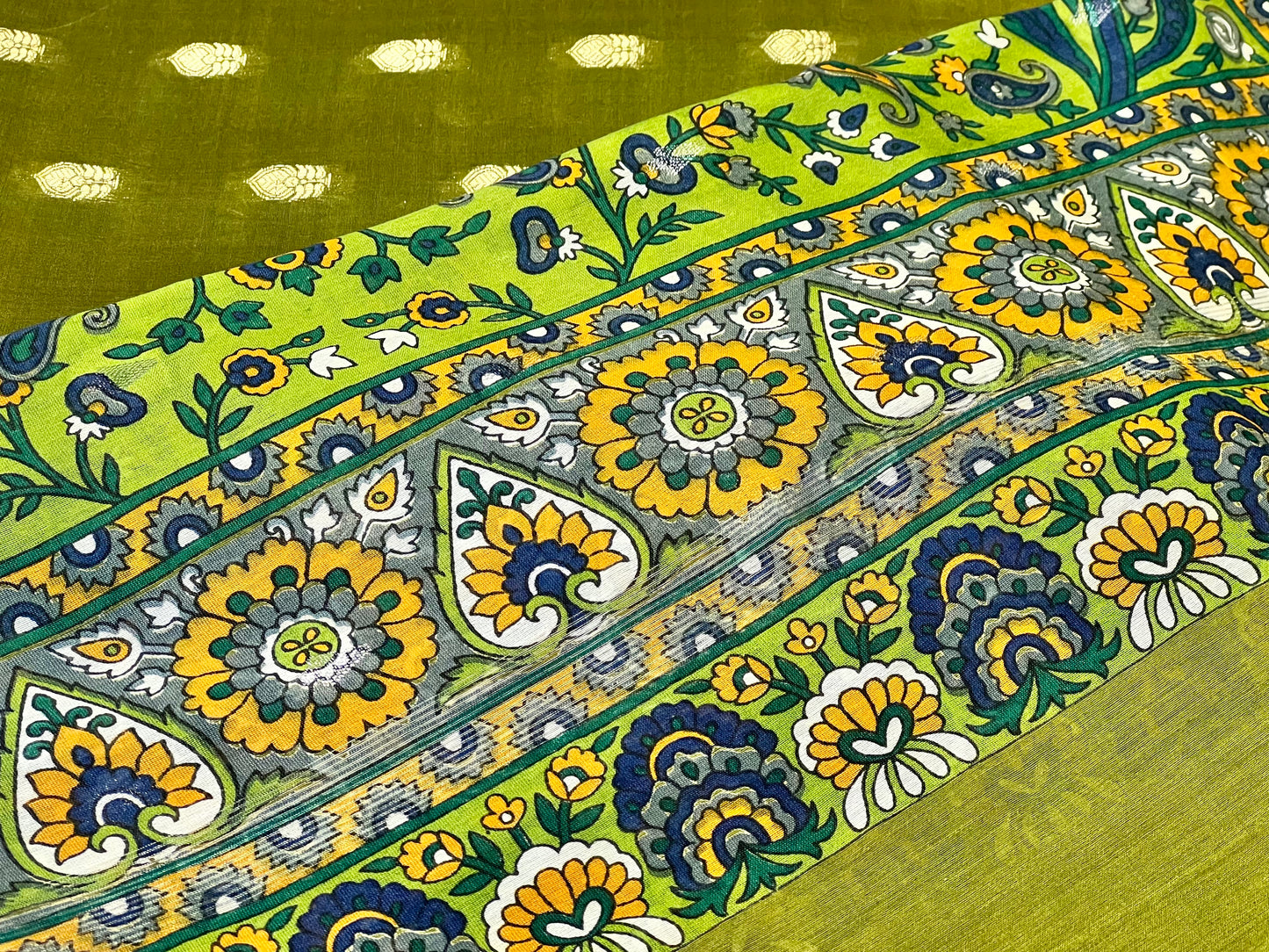 Cotton Silk Green Printed Unstitched Suit