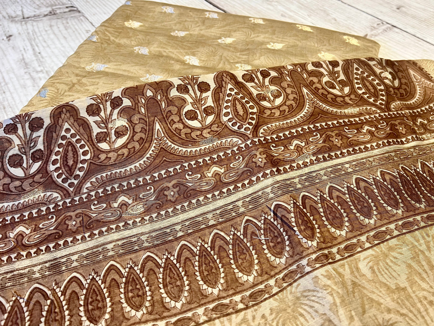 Cotton Silk Beige Printed Unstitched Suit