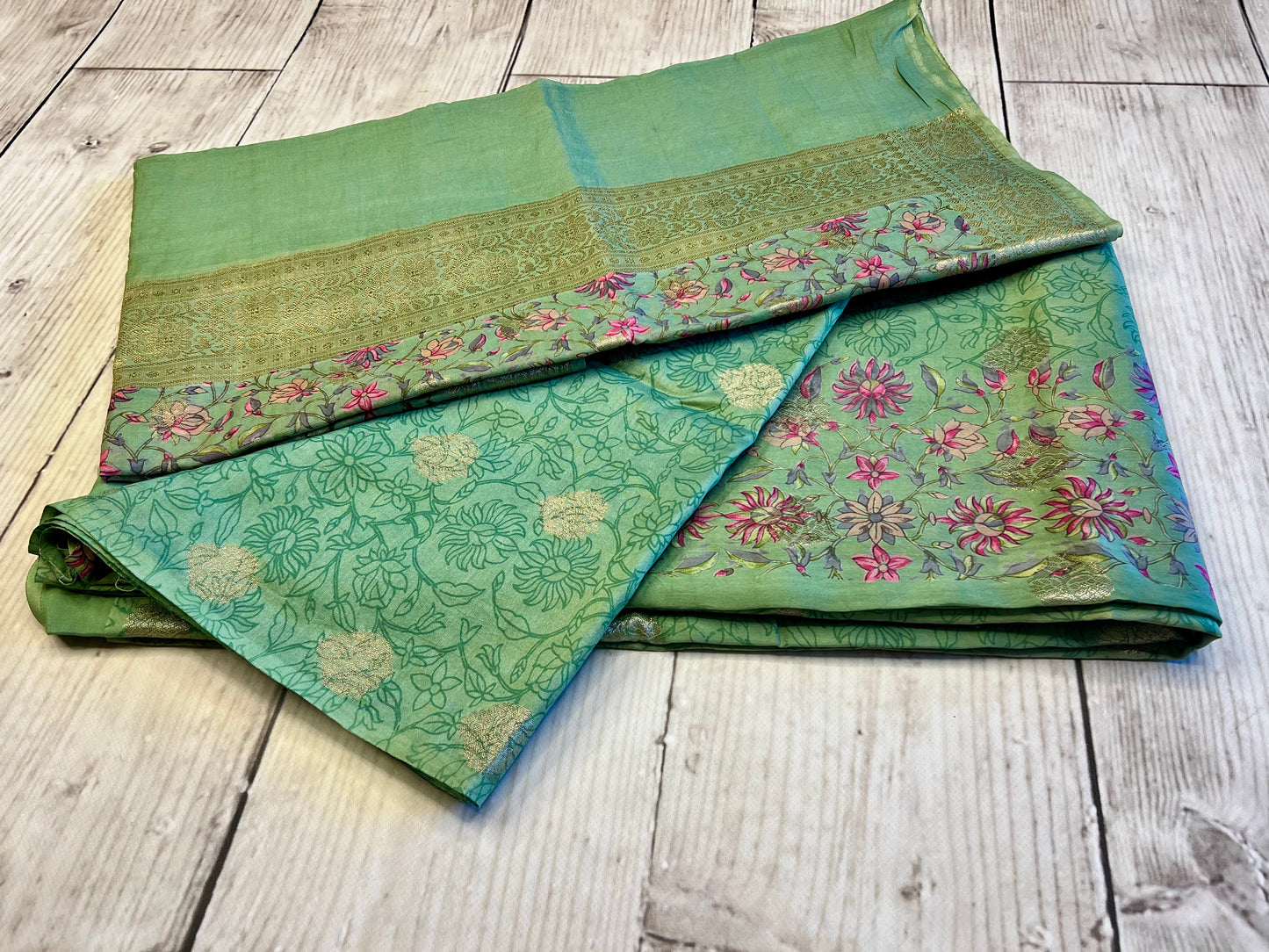 Cotton Silk Green Printed Unstitched Suit