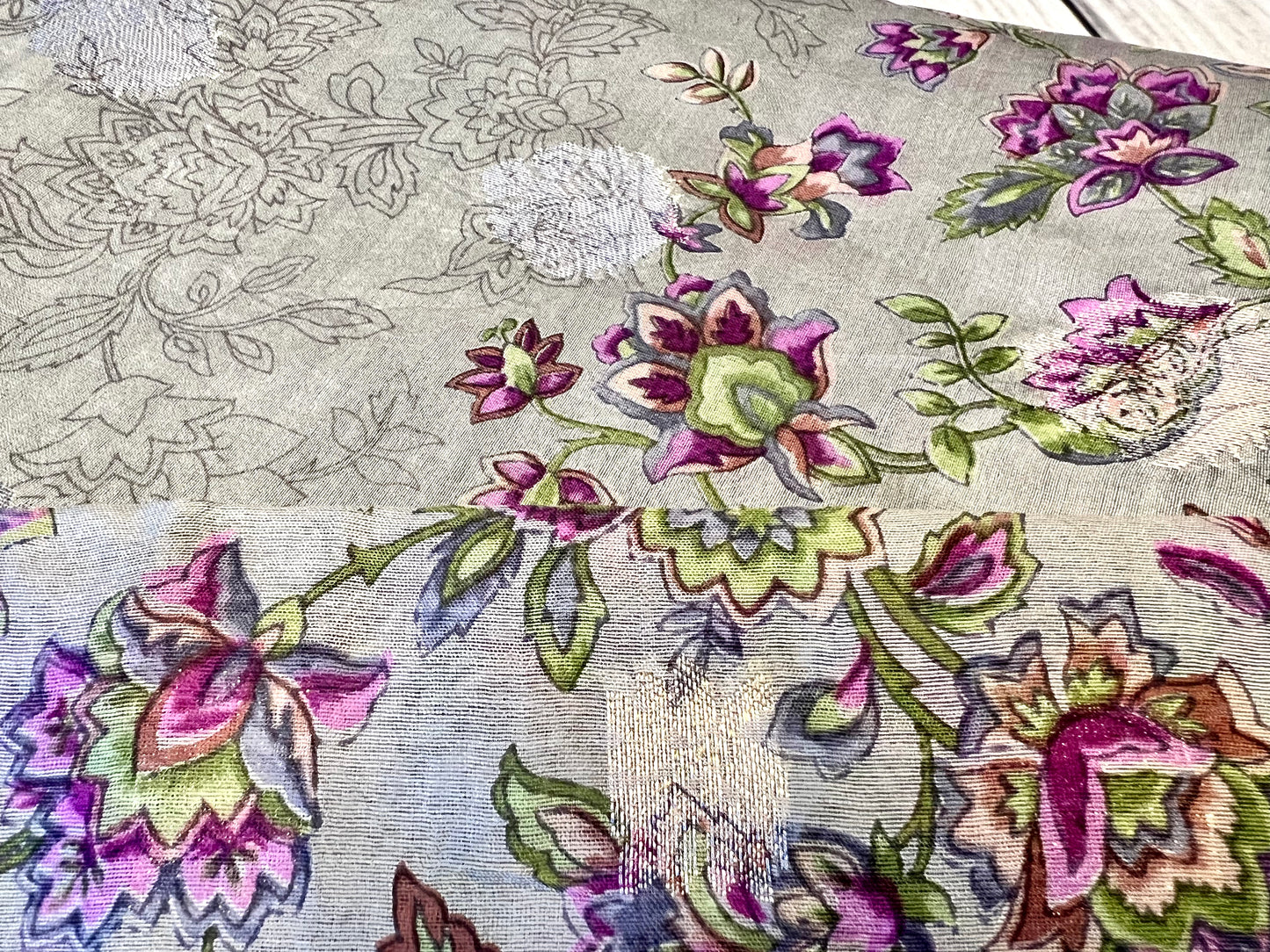 Cotton Silk Grey Printed Unstitched Suit