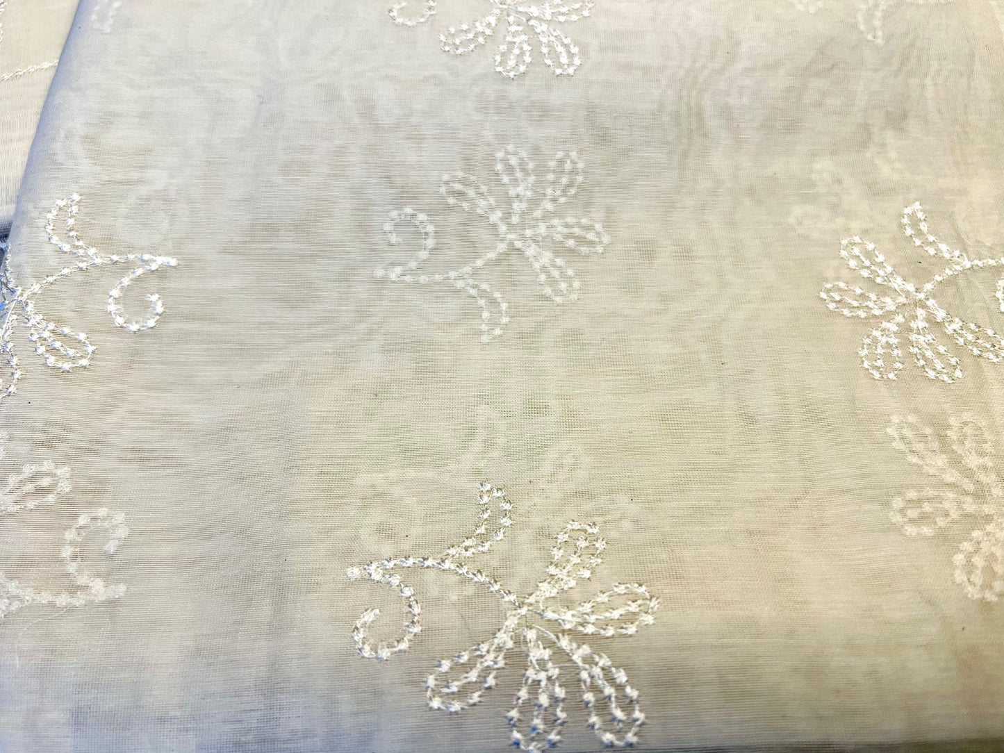 Cotton Cream Thread Embroidery Unstitched Suit