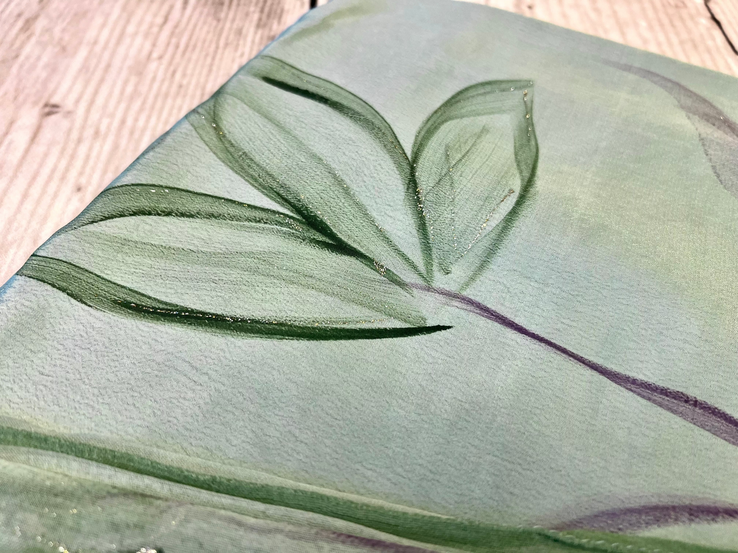 Crepe Olive Flower Hand Painted Unstitched Suit