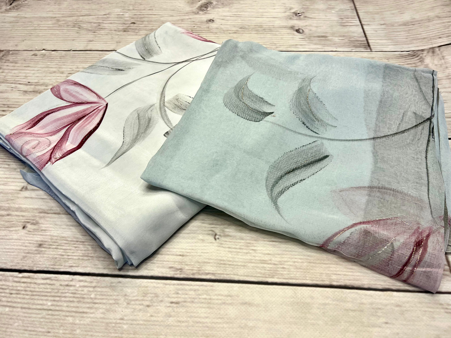 Crepe Grey Flower Hand Painted Unstitched Suit