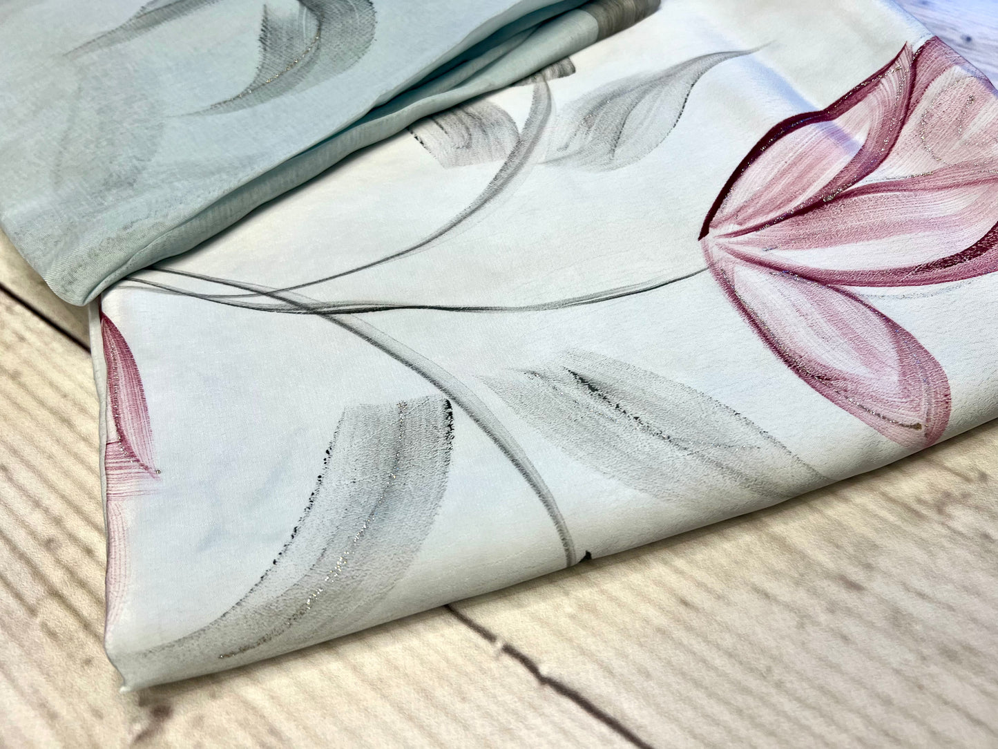 Crepe Grey Flower Hand Painted Unstitched Suit