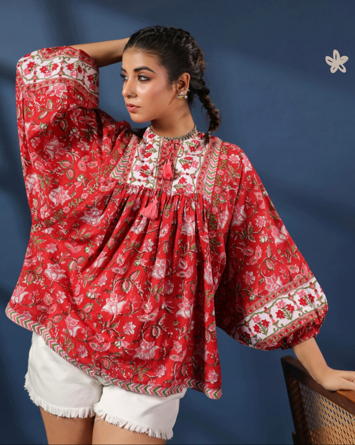 Cotton Red Block Print Kurti