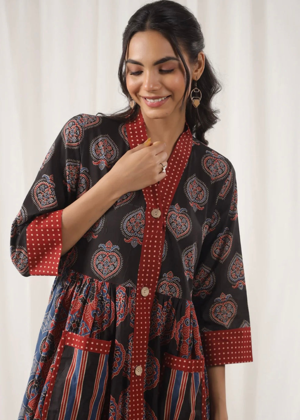 Cotton Ajrakh Print A-line Dress