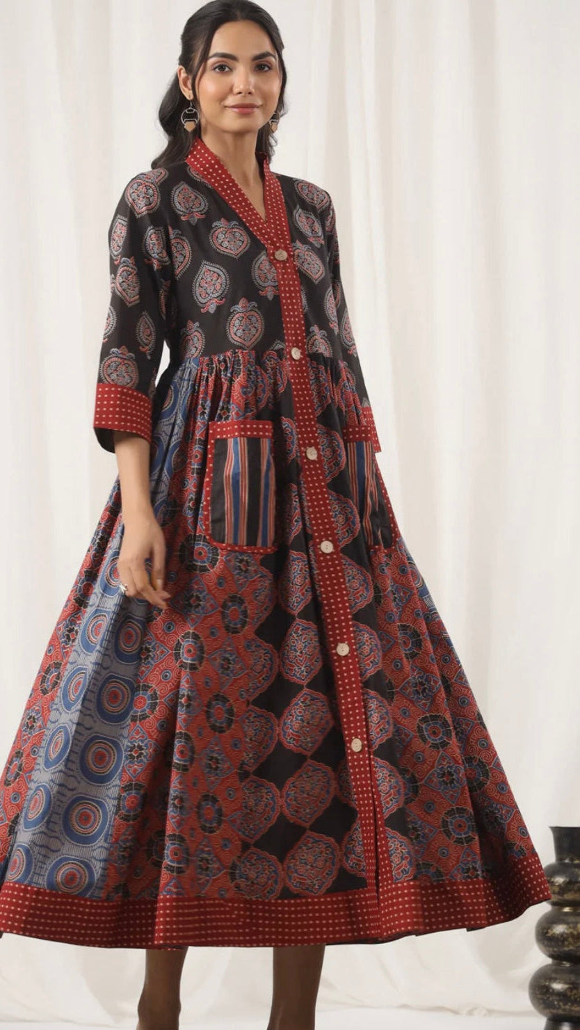 Cotton Ajrakh Print A-line Dress