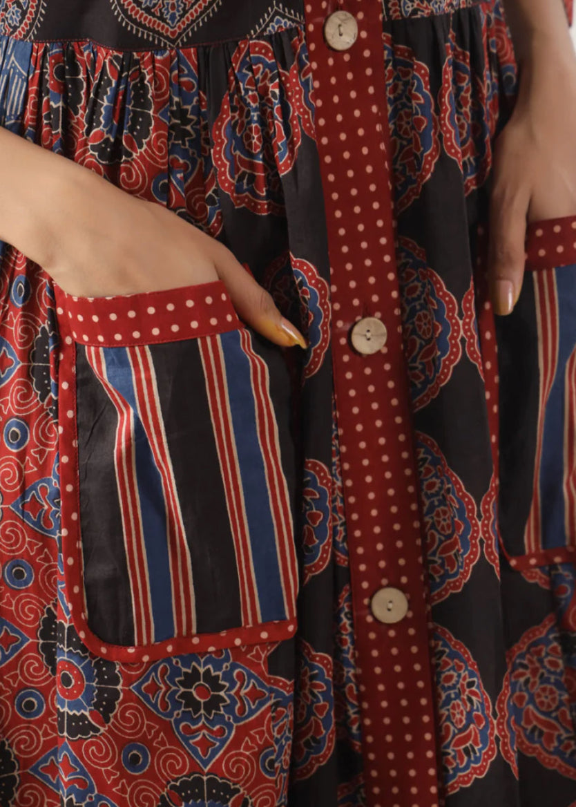 Cotton Ajrakh Print A-line Dress