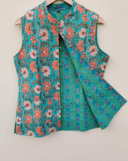 Ladies Cotton Jaipur Printed Sleeveless Jacket