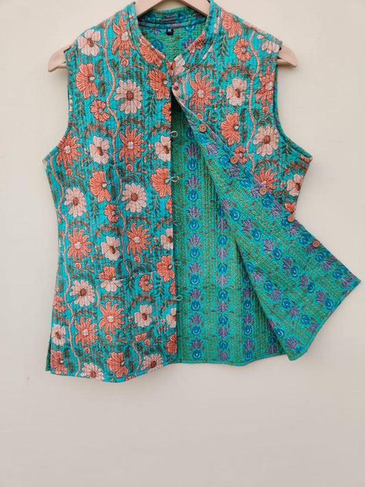 Ladies Cotton Jaipur Printed Sleeveless Jacket