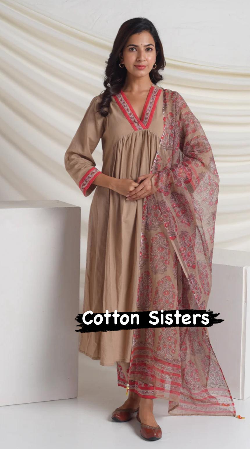 Cotton Light Brown Frock Suit