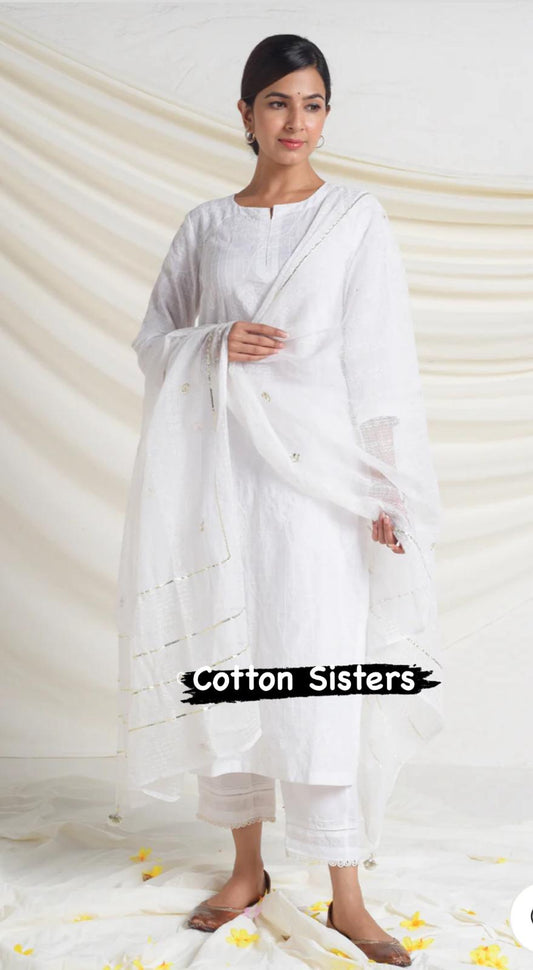 Cotton White Embroidery Suit