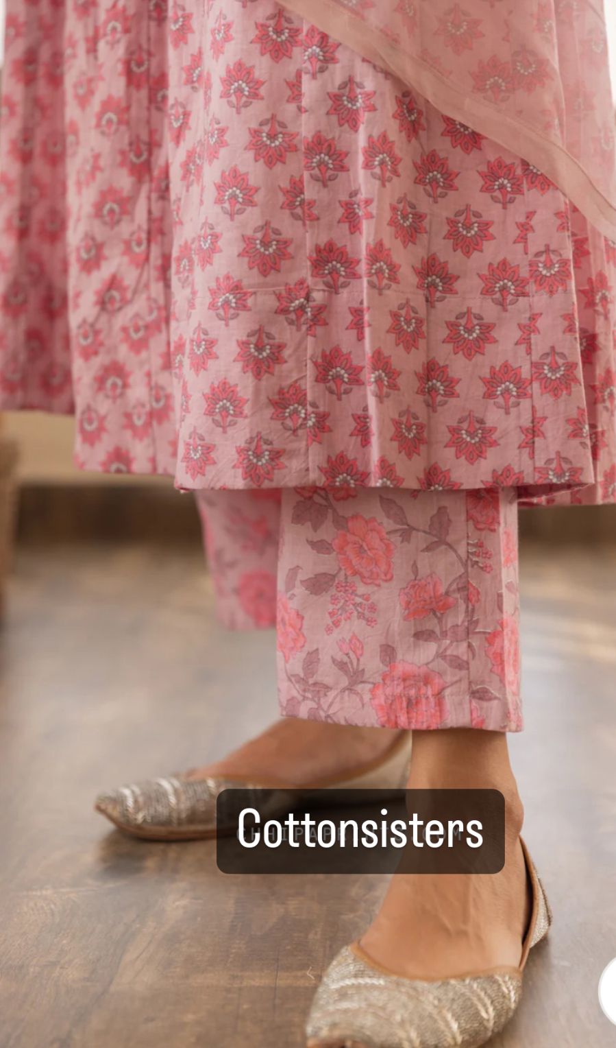 Cotton Pink Block Print Frock Suit