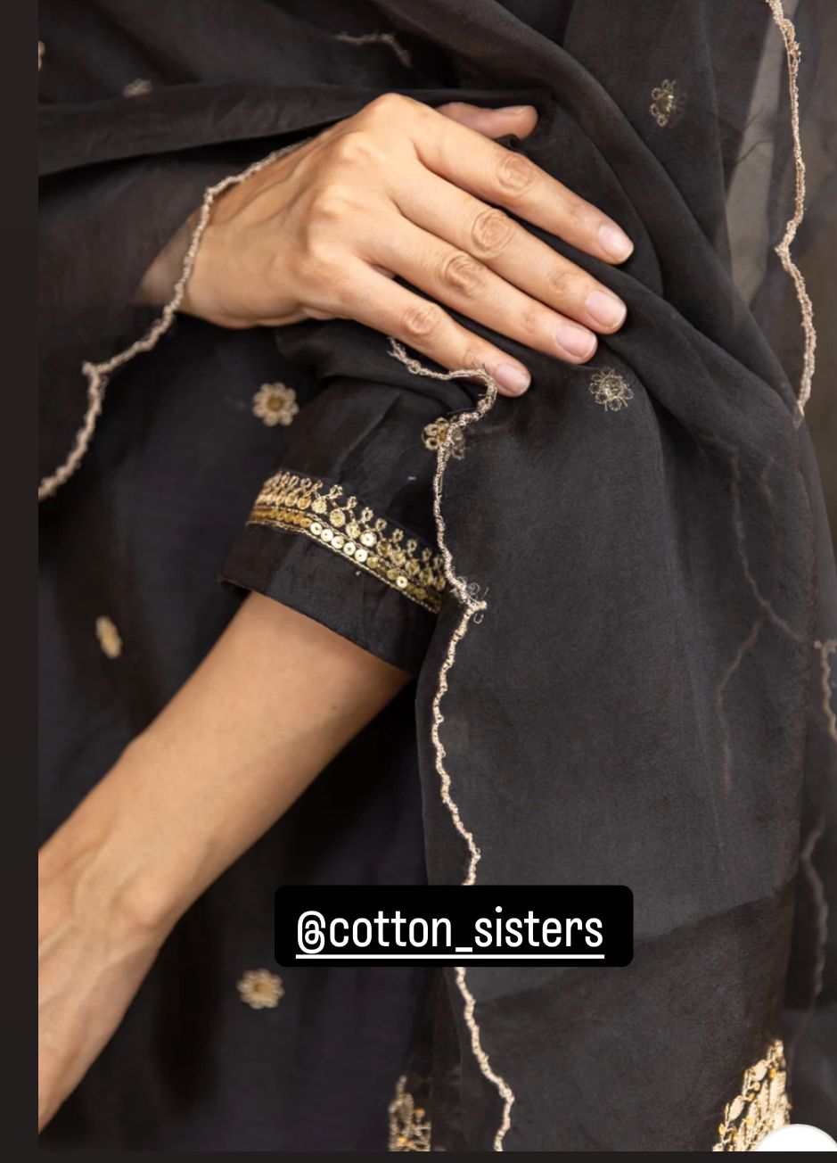 Chanderi Silk Embroidery Black Suit