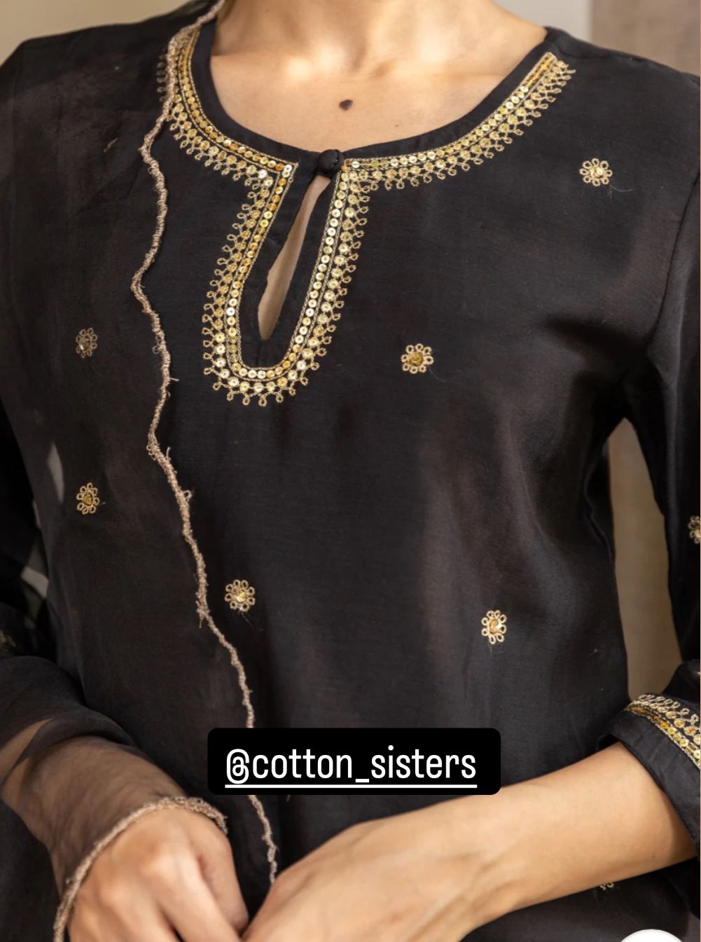 Chanderi Silk Embroidery Black Suit