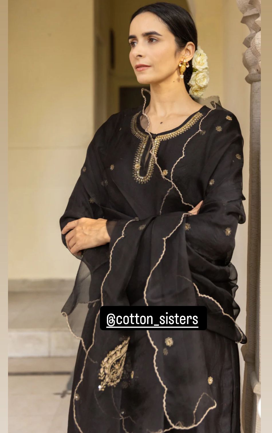 Chanderi Silk Embroidery Black Suit