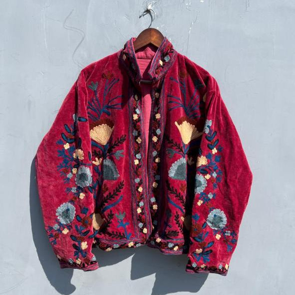 Velvet Red  Embroidery Jacket