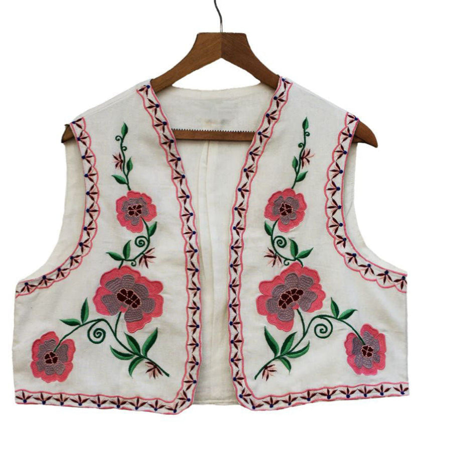 Cotton Flower Embroidery Jacket In Pink