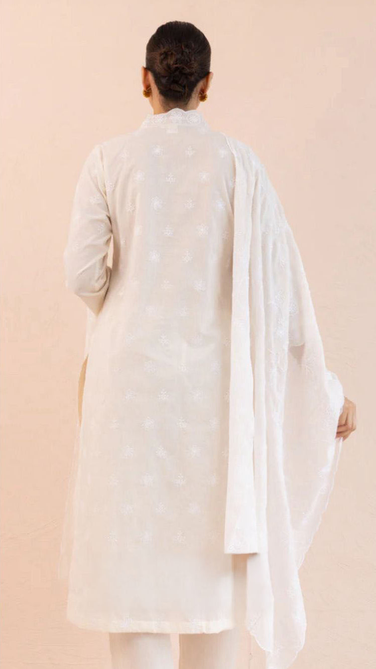 Cotton White Jaal & Buti Embroidered Suit