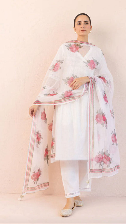 Cotton Ivory Angrakha Kurta Suit