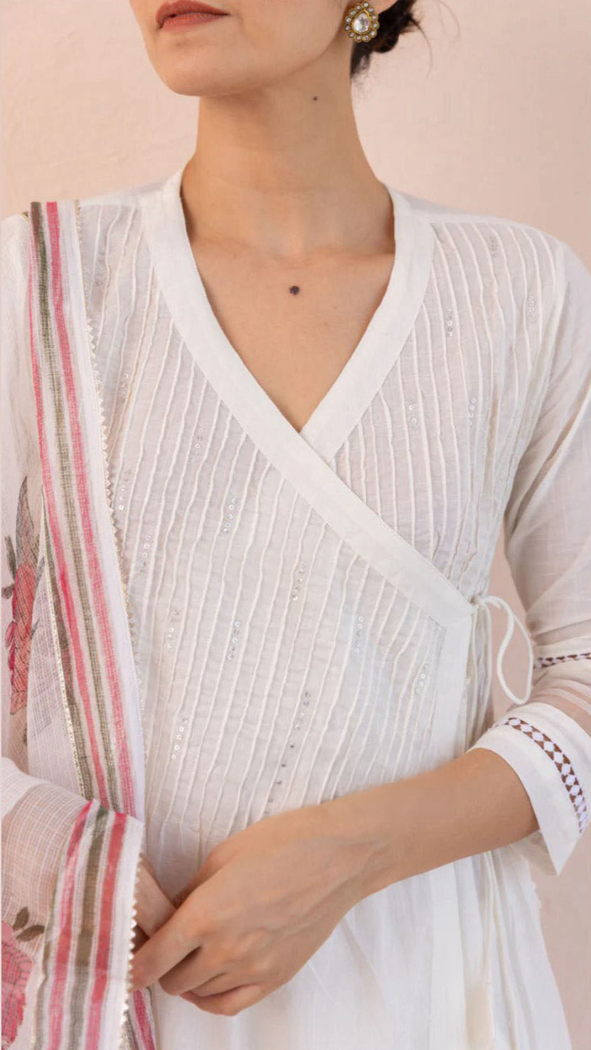 Cotton Ivory Angrakha Kurta Suit