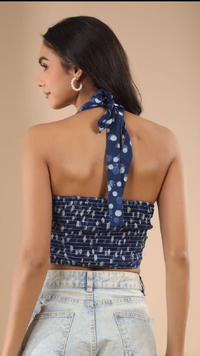 Cotton Indigo Block Print Top And Jacket