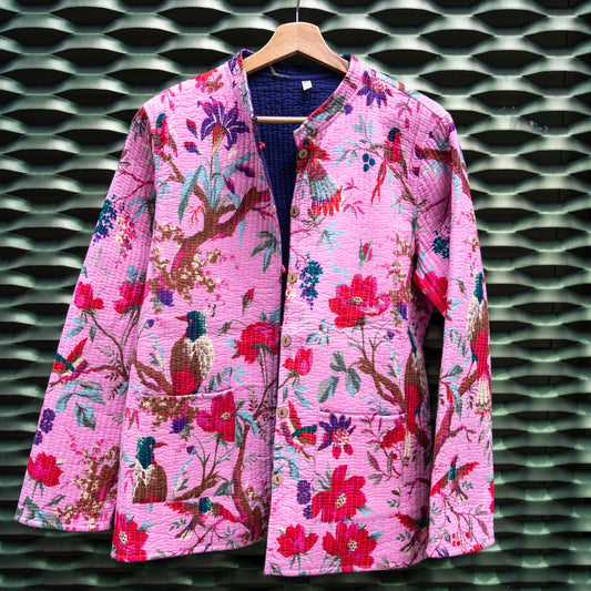 Cotton Pink Flower Block Print Jacket